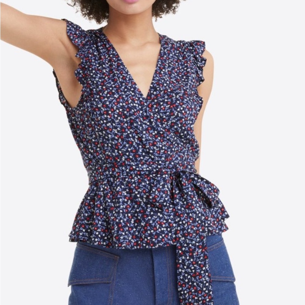 NWT Draper James Floral Wrap Top - Blue and Red